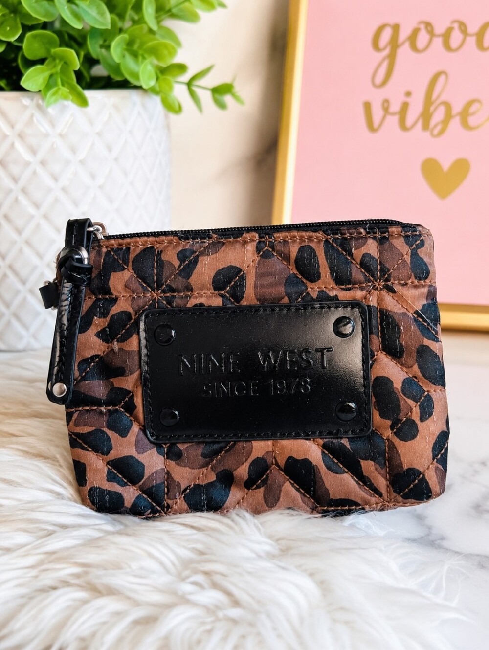 Nine West Leopard Print Quilted Zip Coin Pouch